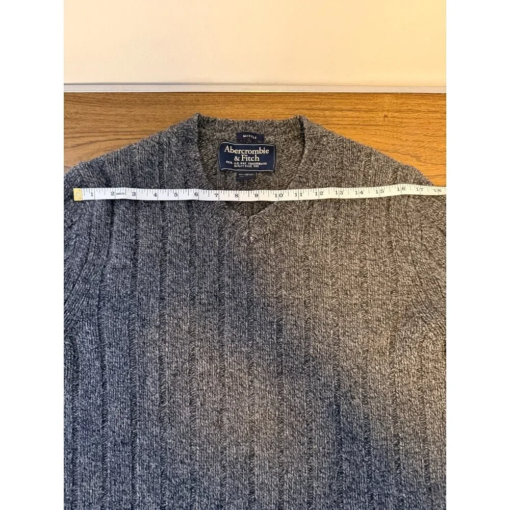 Vintage 90s Abercrombie & Fitch Sweater Men M Gray Wool Blend Muscle Cable Knit - Picture 5 of 8